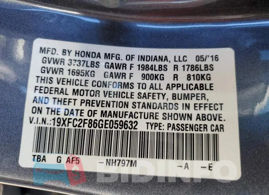 19XFC2F86GE059632 Photo# 12
