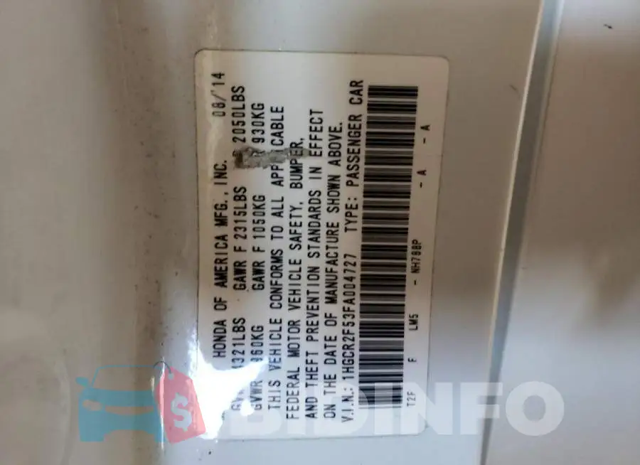 1HGCR2F53FA004727 Photo# 13