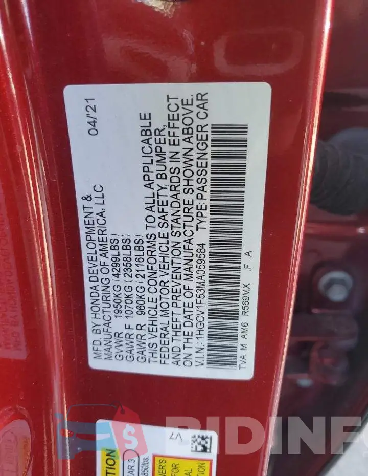 1HGCV1F53MA059584 Photo# 13