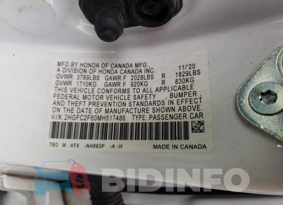 2HGFC2F60MH517486 Photo# 12