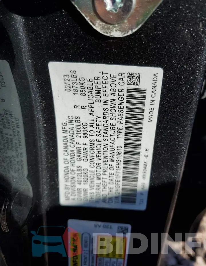 2HGFE1F71PH310610 Photo# 13
