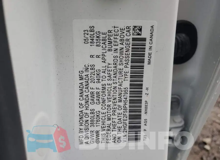 2HGFE2F58PH547955 Photo# 12