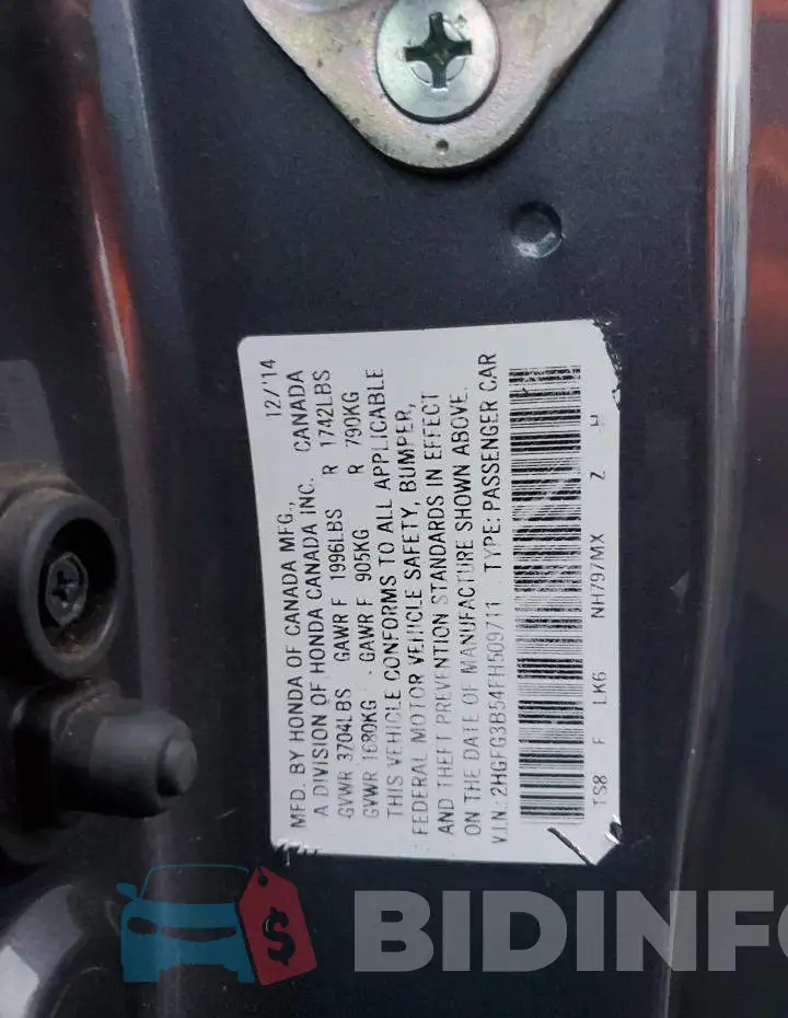 2HGFG3B54FH509711 Photo# 12