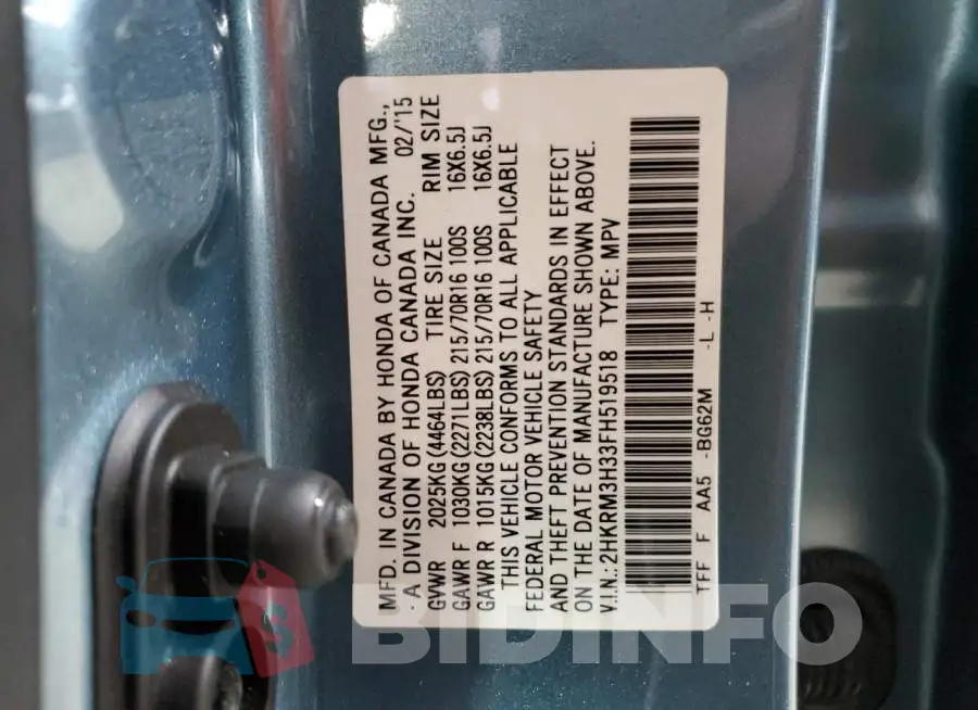 2HKRM3H33FH519518 Photo# 13