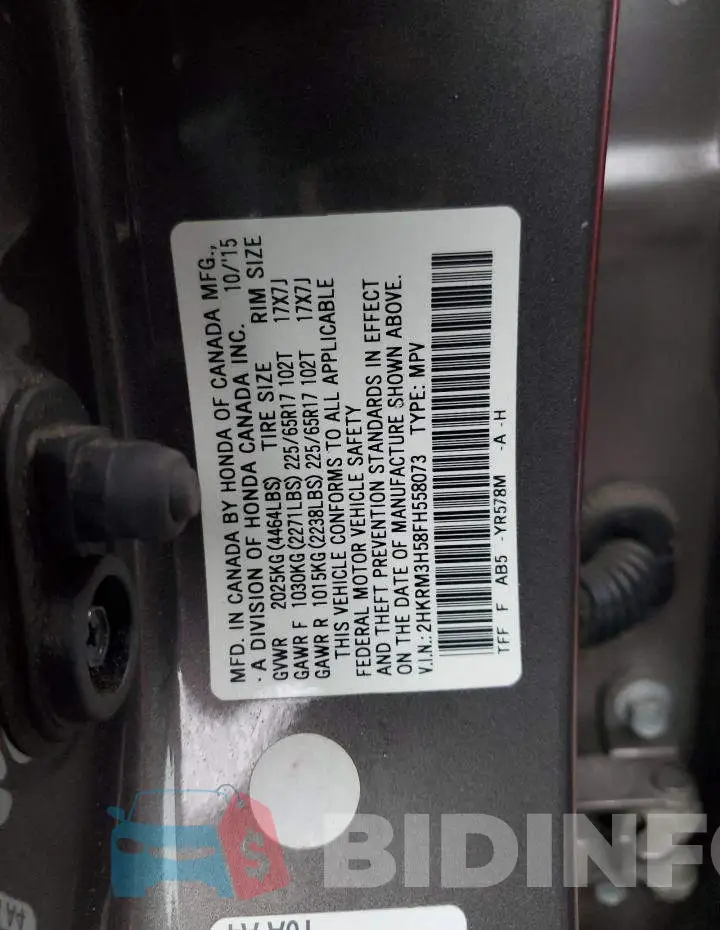 2HKRM3H58FH558073 Photo# 12