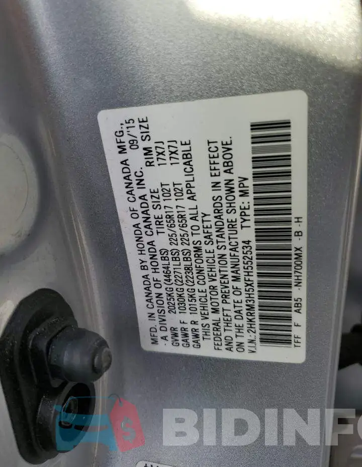 2HKRM3H5XFH552534 Photo# 12