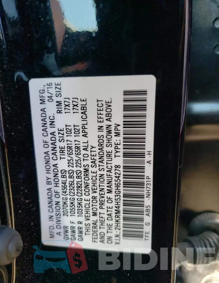 2HKRM4H53GH654278 Photo# 14