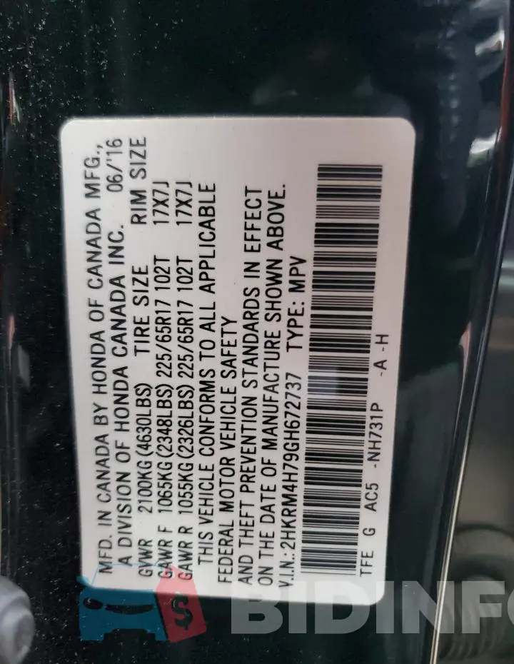 2HKRM4H79GH672737 Photo# 14