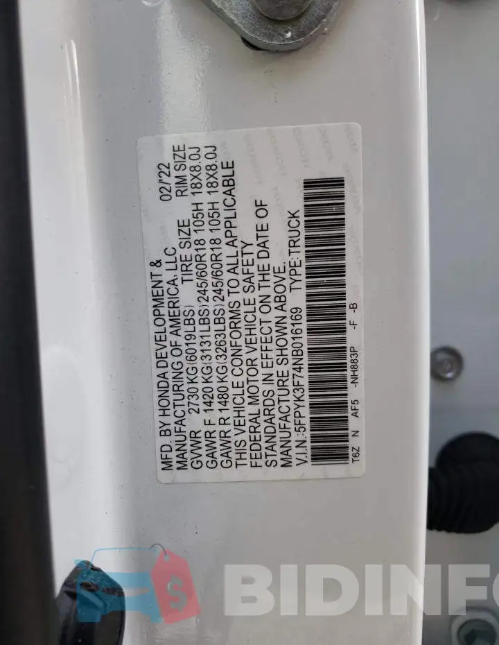 5FPYK3F74NB016169 Photo# 12
