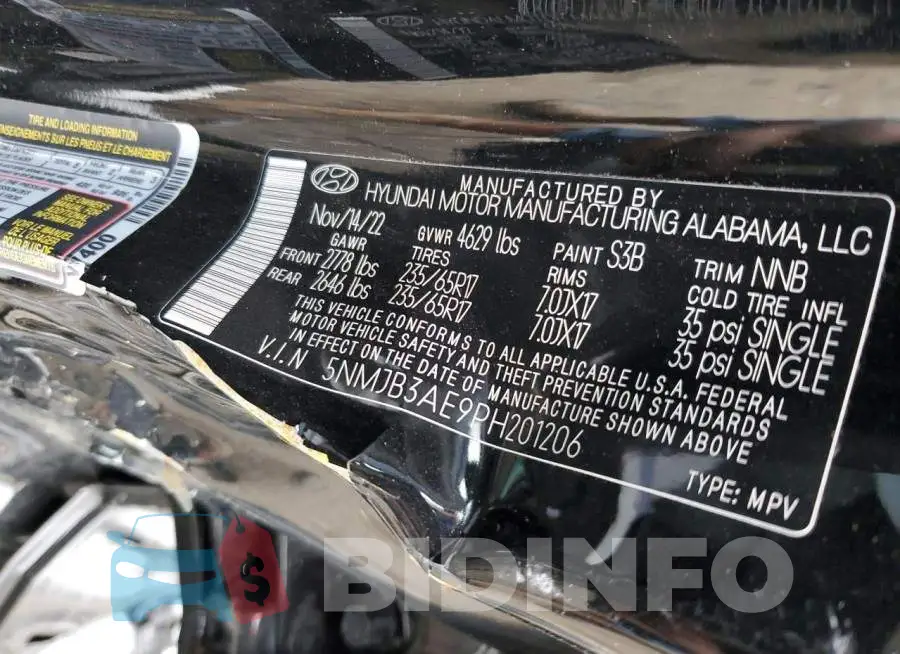 5NMJB3AE9PH201206 Photo# 13