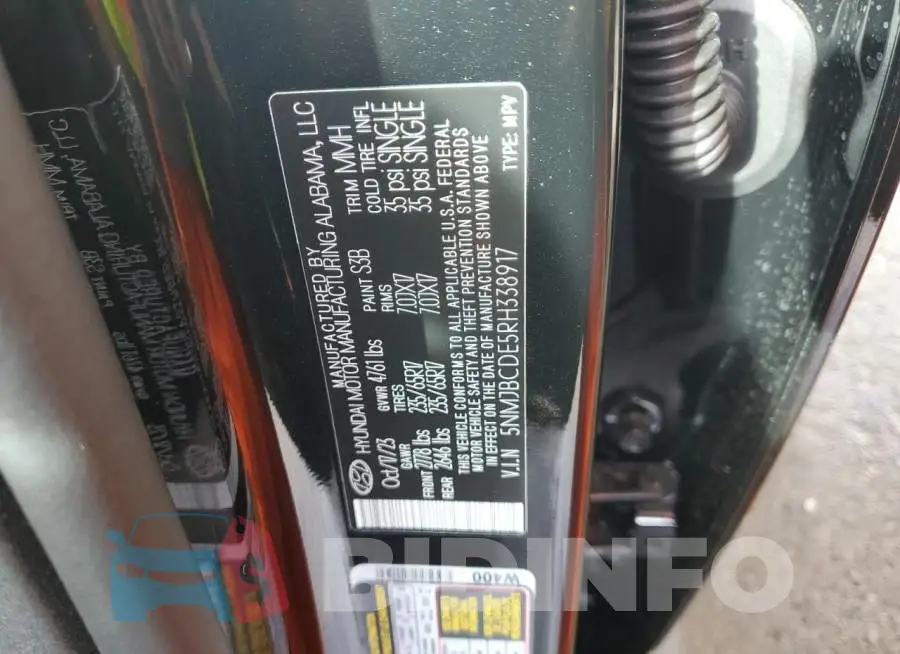 5NMJBCDE5RH338917 Photo# 13