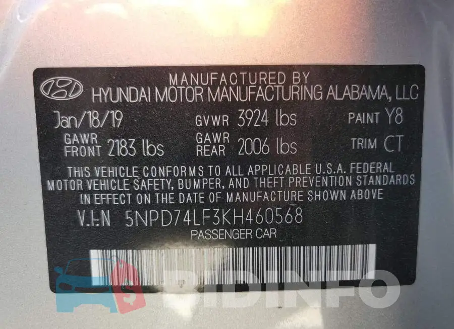 5NPD74LF3KH460568 Photo# 12