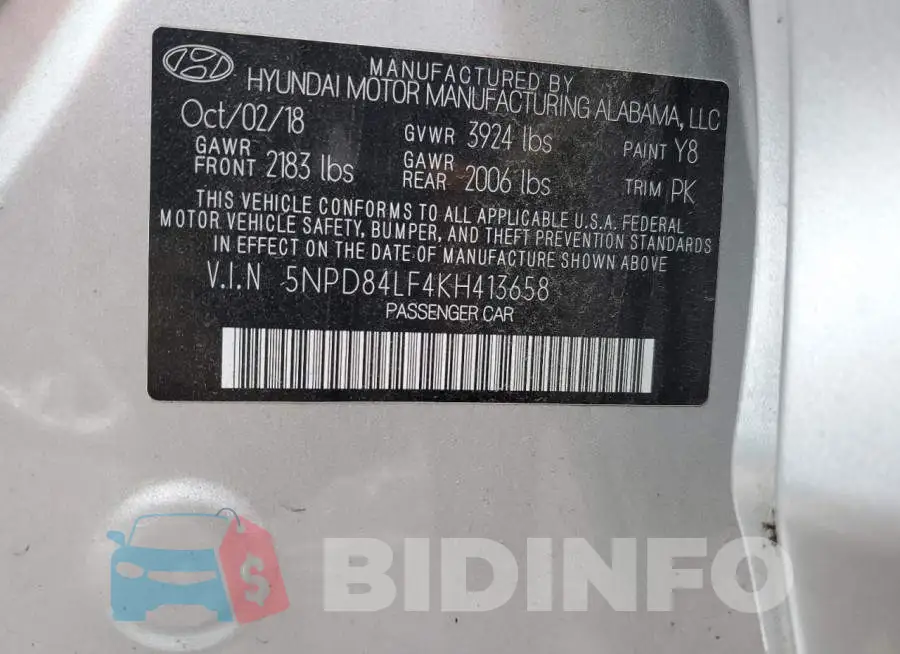 5NPD84LF4KH413658 Photo# 12
