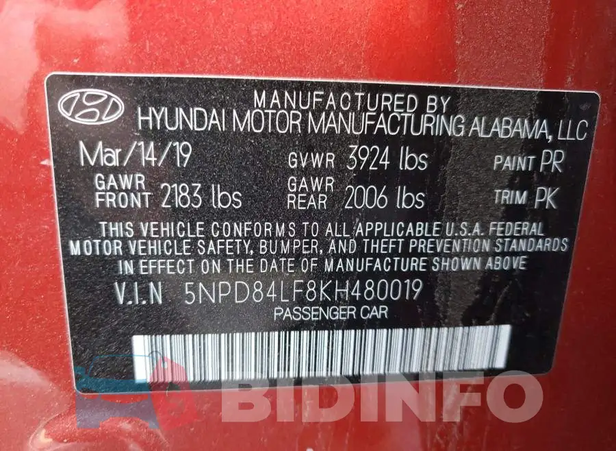 5NPD84LF8KH480019 Photo# 10