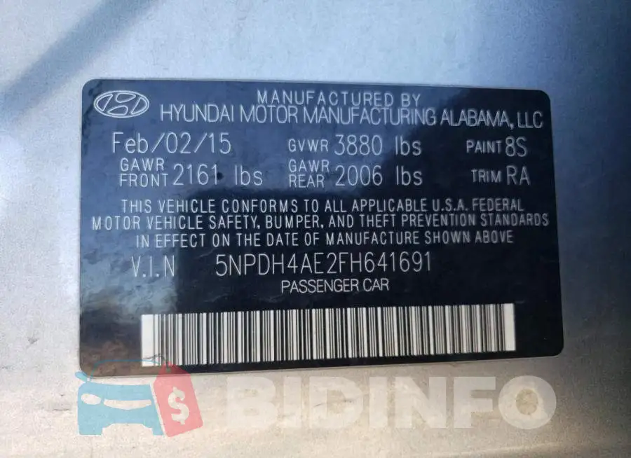 5NPDH4AE2FH641691 Photo# 12