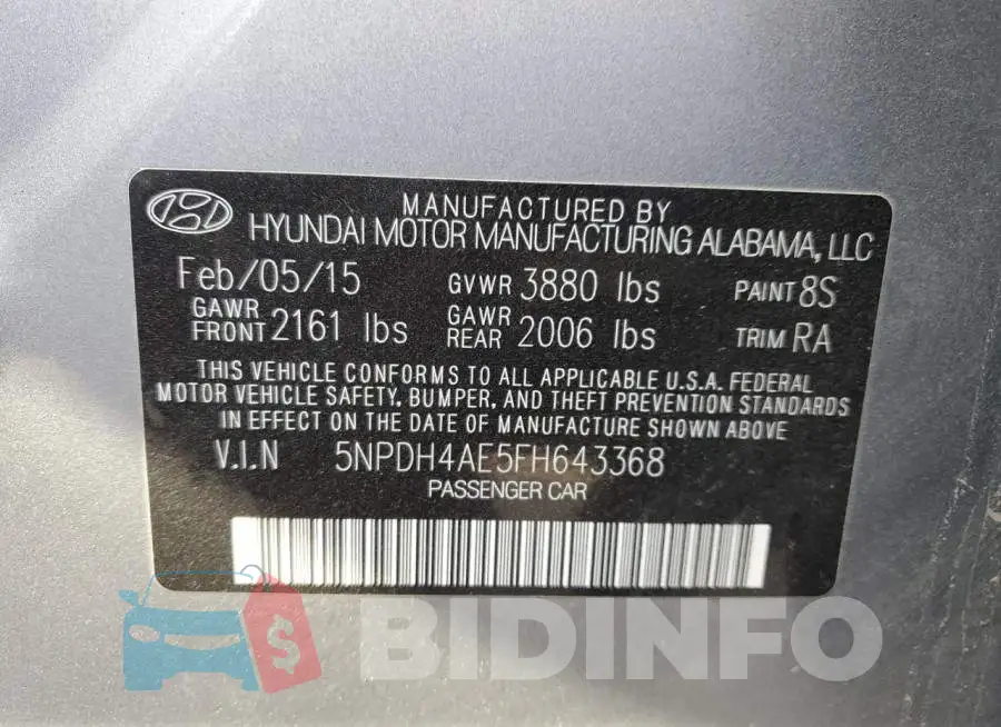 5NPDH4AE5FH643368 Photo# 12