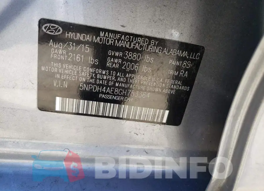 5NPDH4AE8GH753364 Photo# 12
