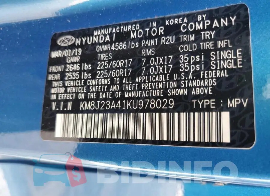 KM8J23A41KU978029 Photo# 13
