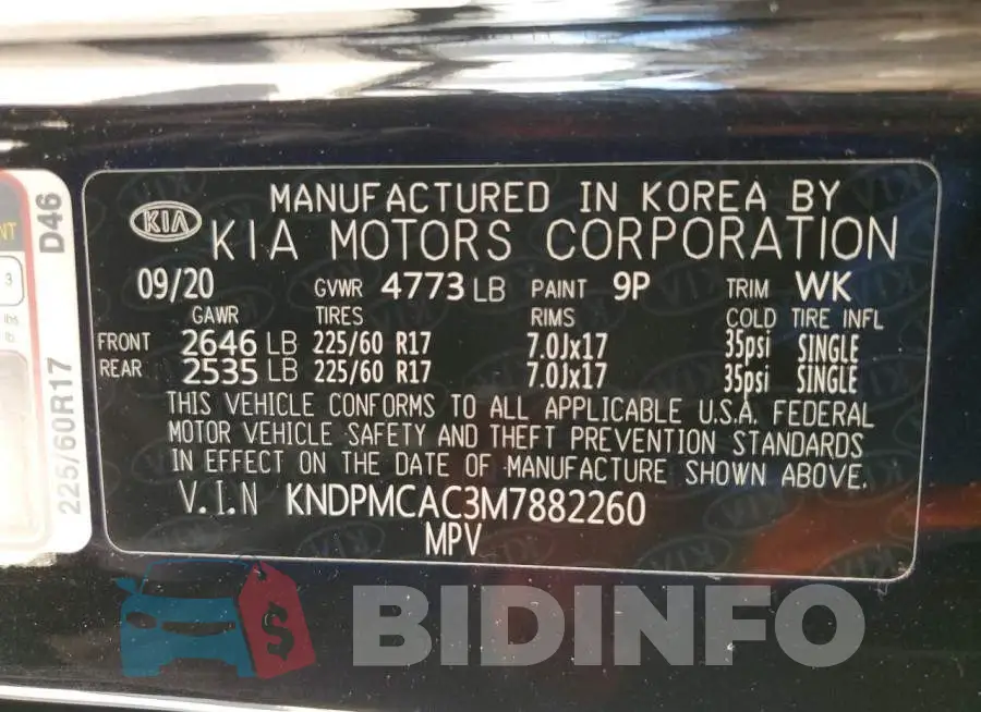 KNDPMCAC3M7882260 Photo# 12