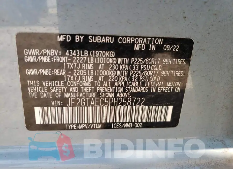 JF2GTAEC5PH258722 Photo# 13