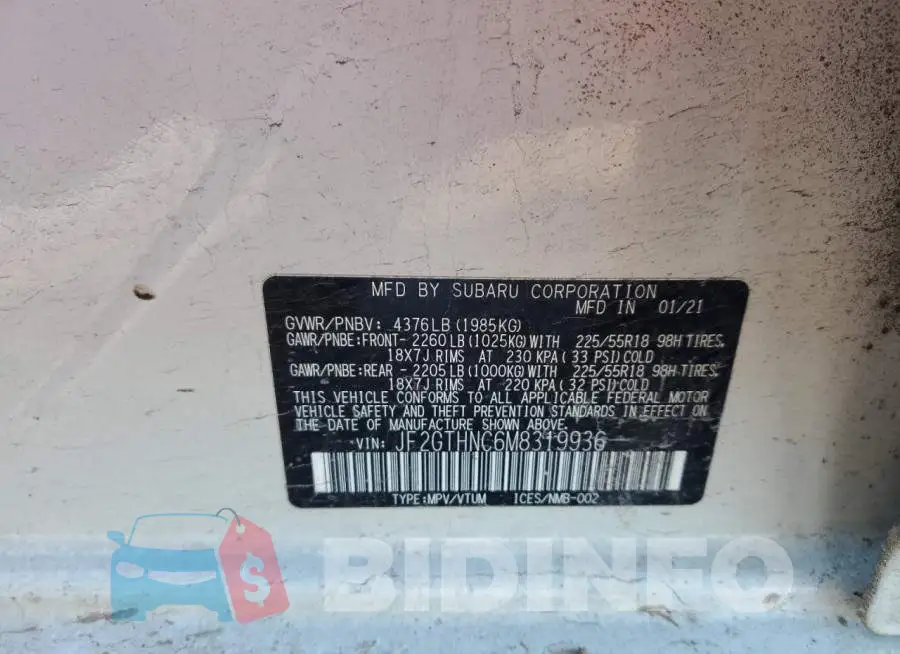 JF2GTHNC6M8319936 Photo# 12