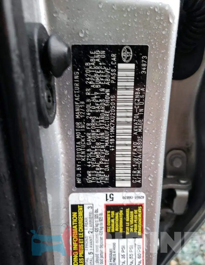 4T1B11HK7KU205016 Photo# 12