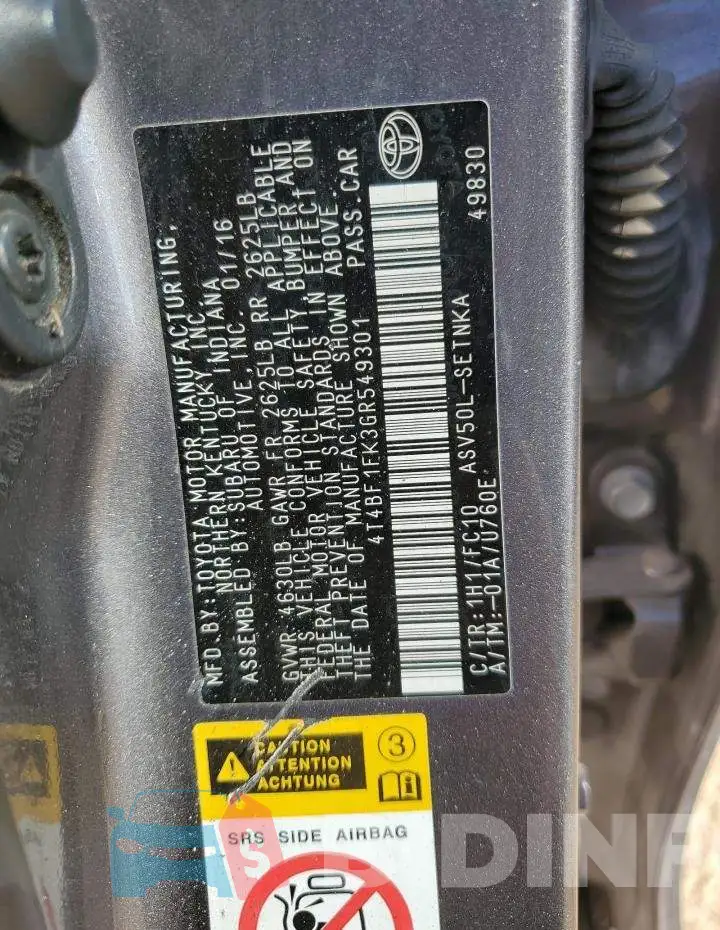 4T4BF1FK3GR549301 Photo# 12