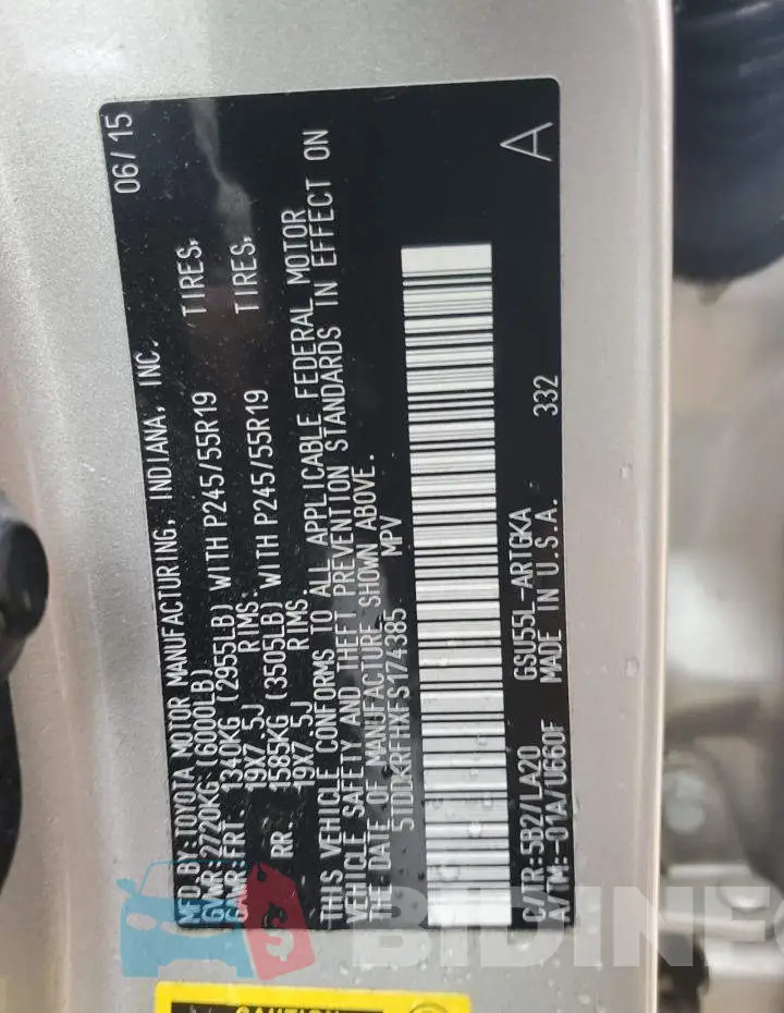 5TDDKRFHXFS174385 Photo# 13