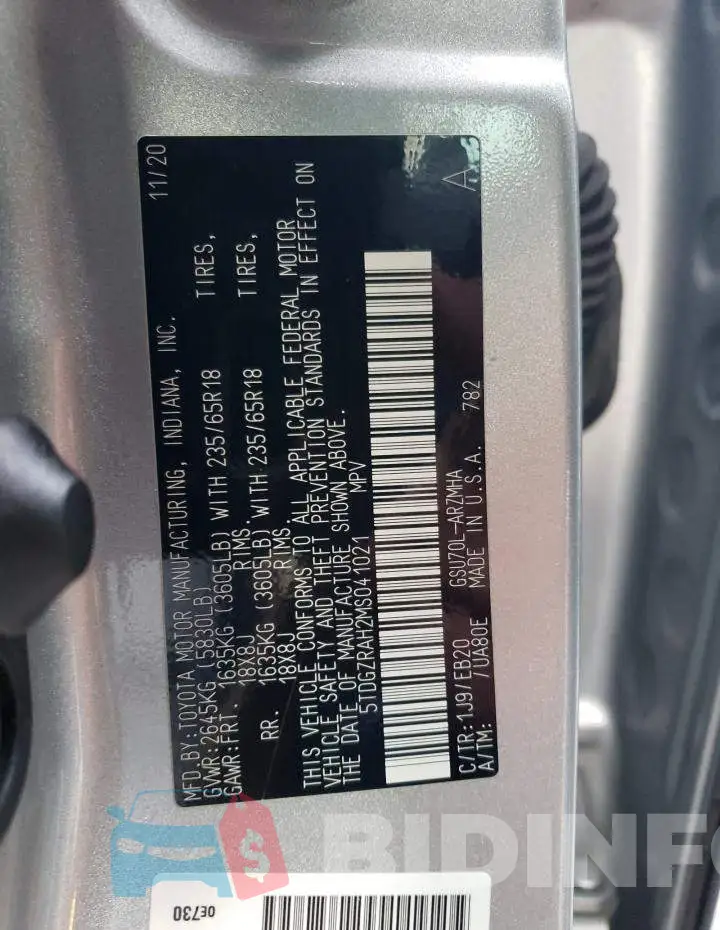 5TDGZRAH2MS041021 Photo# 12