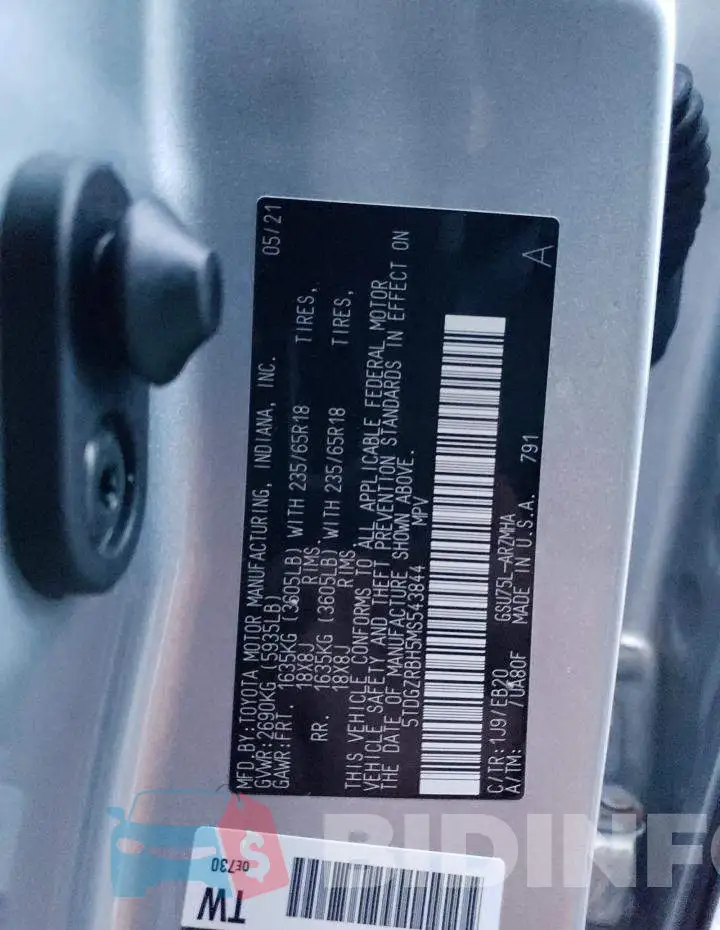 5TDGZRBH5MS543844 Photo# 12