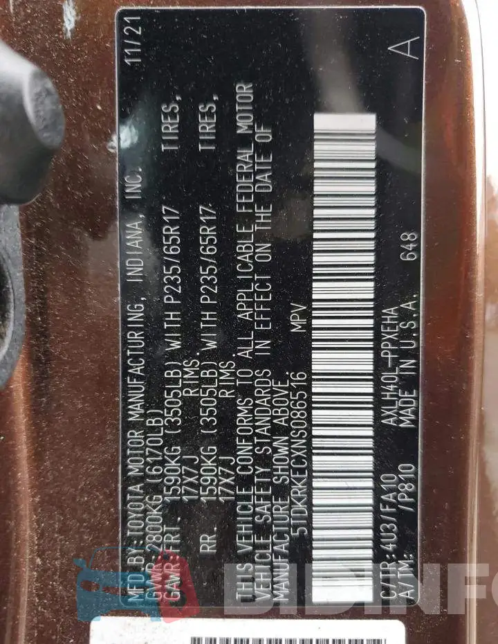 5TDKRKECXNS086516 Photo# 14