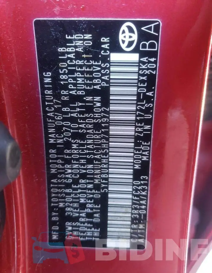 5YFBURHE5HP711972 Photo# 13