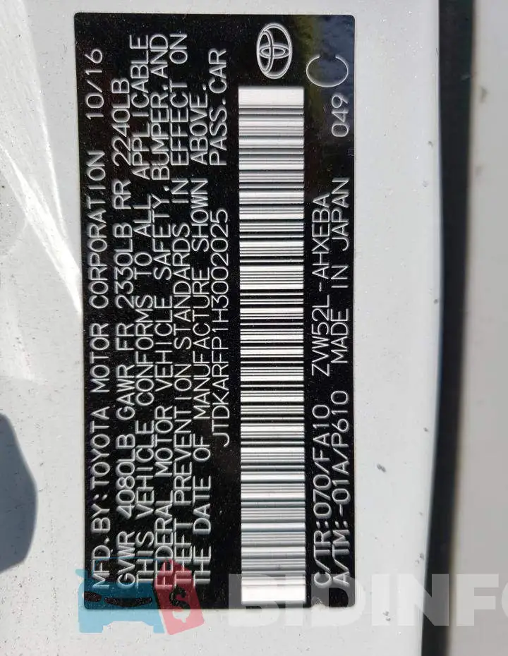 JTDKARFP1H3002025 Photo# 12