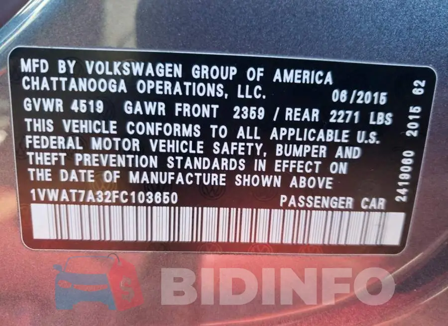 1VWAT7A32FC103650 Photo# 12