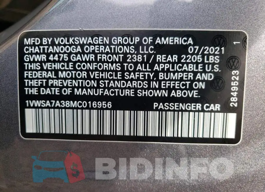 1VWSA7A38MC016956 Photo# 12
