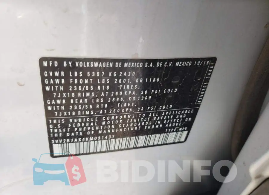 3VV2B7AX4KM031437 Photo# 12