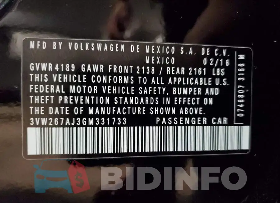3VW267AJ3GM331733 Photo# 12