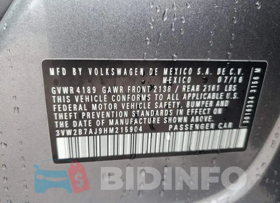 3VW2B7AJ9HM215904 Photo# 12
