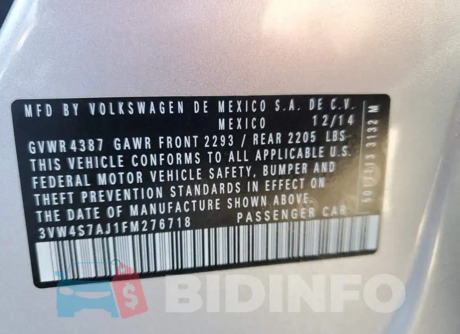 3VW4S7AJ1FM276718 Photo# 12