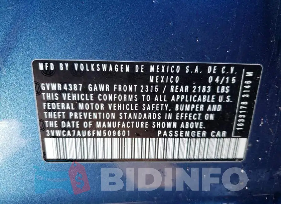 3VWCA7AU6FM509601 Photo# 13