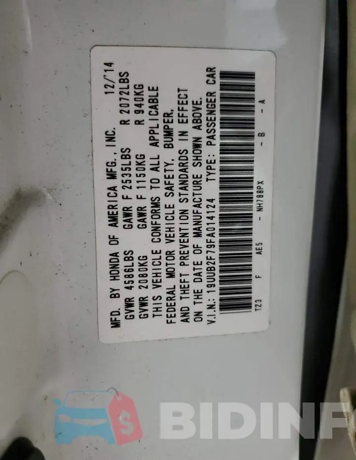 19UUB2F79FA014124 Photo# 13