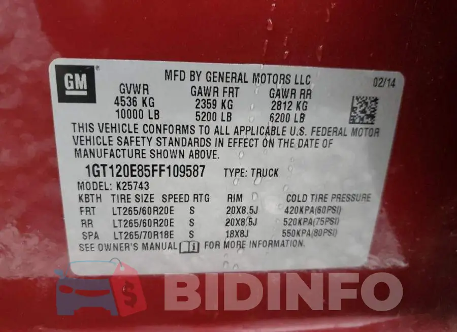 1GT120E85FF109587 Photo# 12