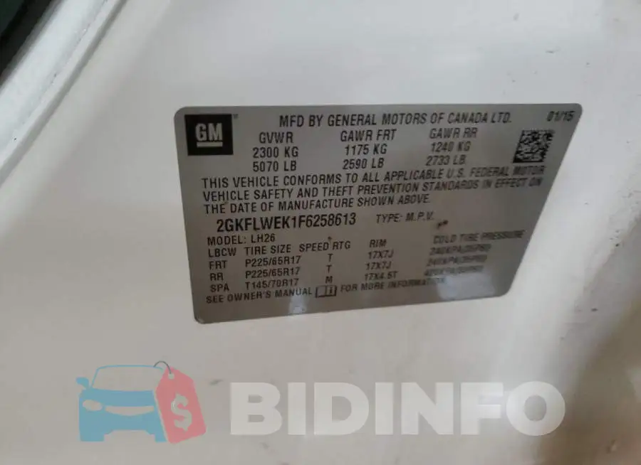2GKFLWEK1F6258613 Photo# 13