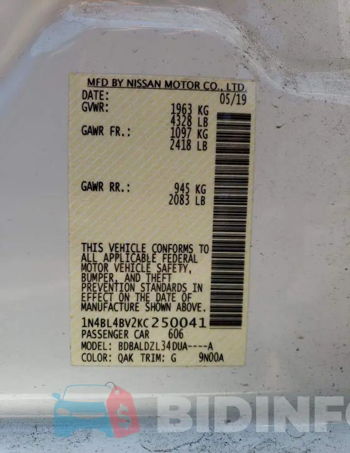 1N4BL4BV2KC250041 Photo# 12