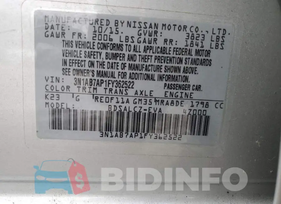3N1AB7AP1FY362522 Photo# 12