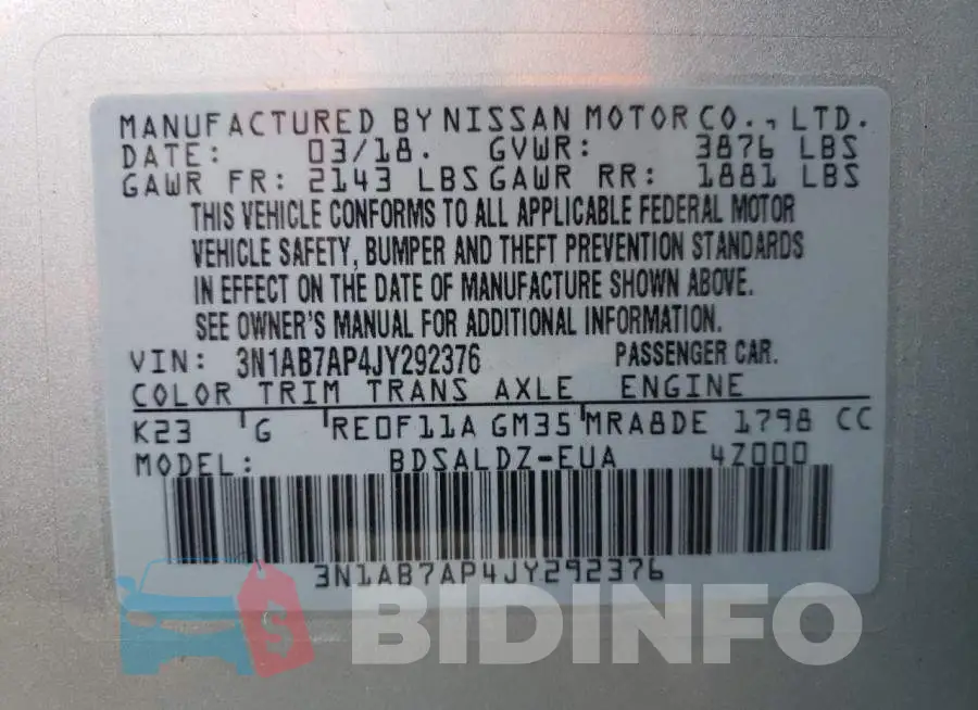 3N1AB7AP4JY292376 Photo# 12