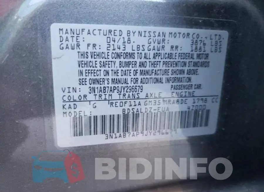 3N1AB7AP9JY296679 Photo# 13