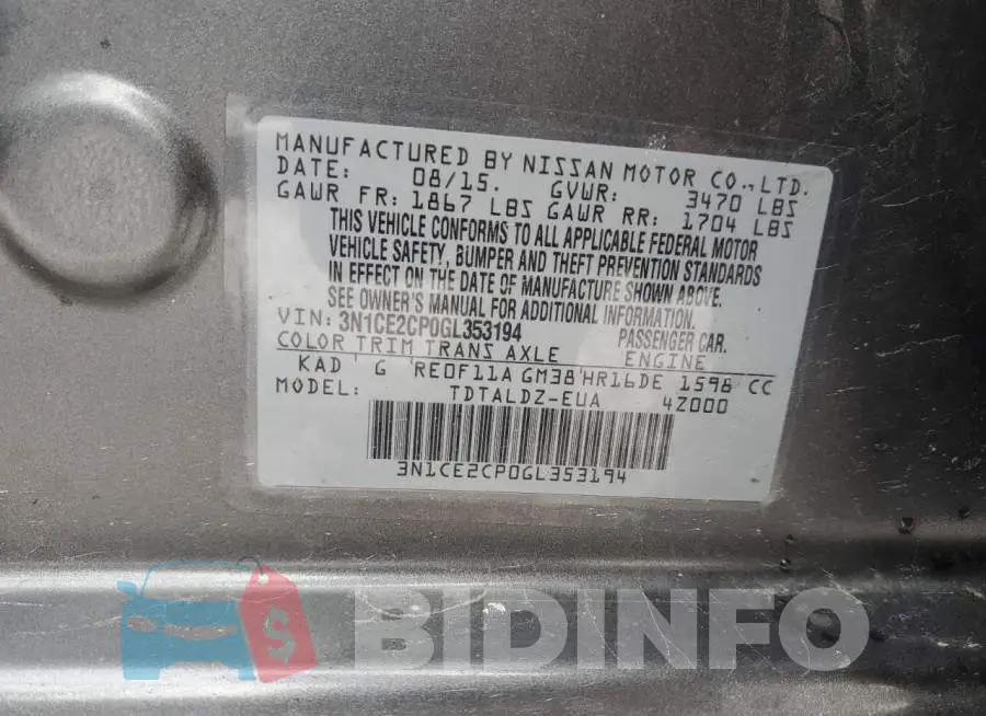 3N1CE2CP0GL353194 Photo# 12