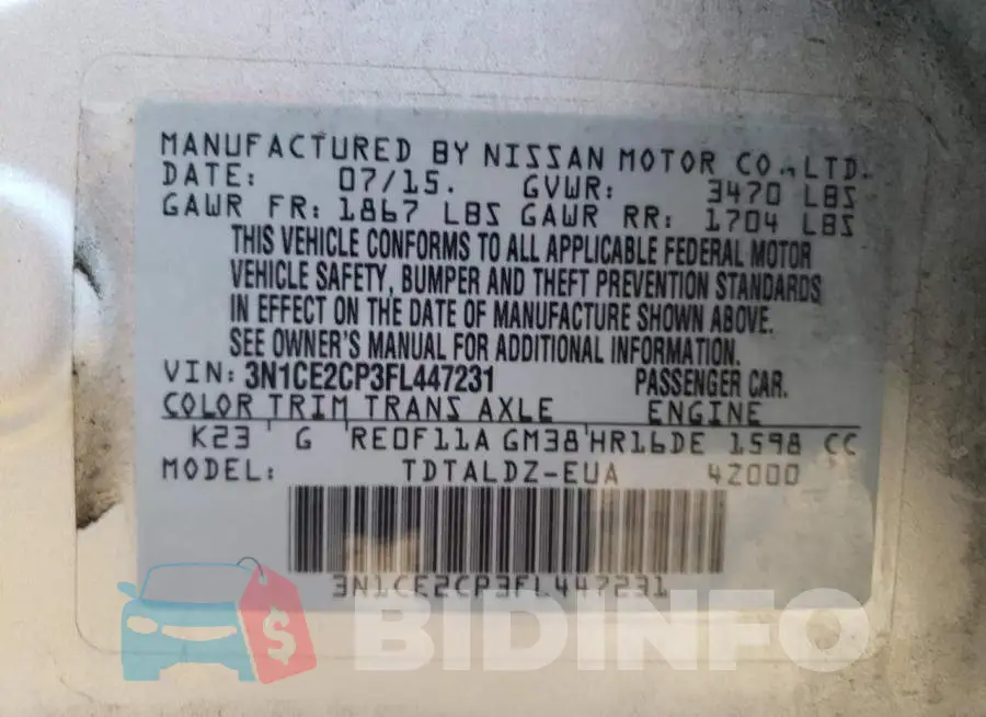 3N1CE2CP3FL447231 Photo# 12