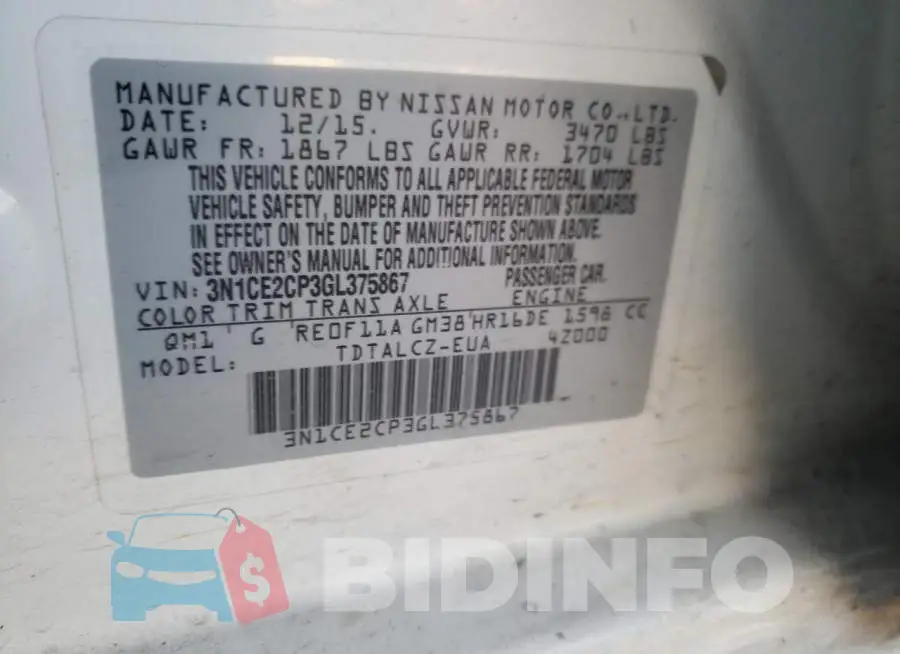 3N1CE2CP3GL375867 Photo# 12